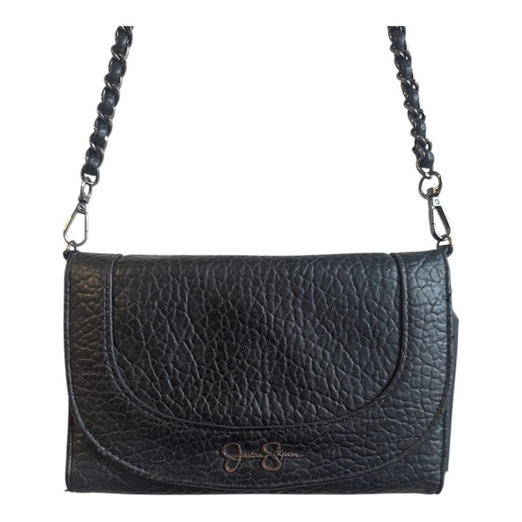 Jessica Simpson Black Pebbled Leather Crossbody - Picture 1 of 9